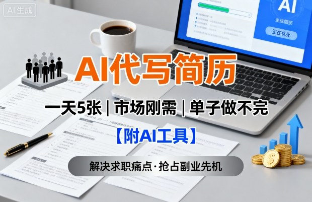 今年找工作难？AI代写简历1天出5张，市场刚需单子做不完！附高效AI工具