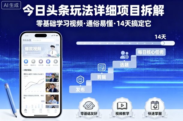 今日头条玩法零基础项目拆解：14天搞定全流程，小白易懂视频教程