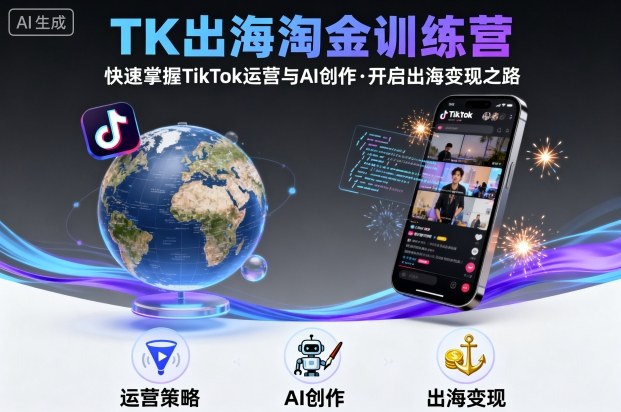 TikTok出海淘金训练营：从0到1快速掌握TikTok运营+AI创作，轻松开启出海变现之路