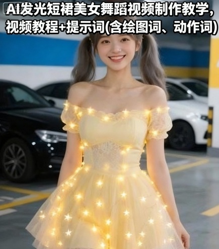 AI发光短裙美女舞蹈视频制作教程：含视频教学+绘图/动作提示词