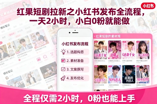 红果短剧拉新：小红书发布全流程保姆级指南，小白0粉一天2小时轻松跟做