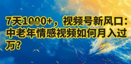 视频号新风口：中老年情感视频7天收益1k+，月入过W实操攻略