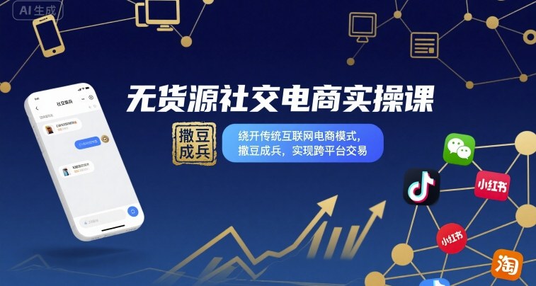无货源社交电商实操课：绕开传统电商囤货坑，低成本撒豆成兵，新手也能跨平台卖货变现