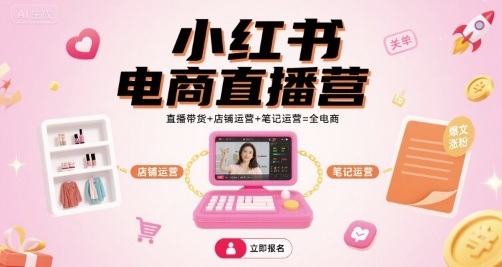 小红书电商直播营：直播带货+店铺运营+笔记运营，全电商运营从入门到精通
