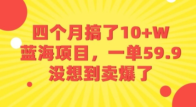 蓝海项目：四个月狂揽10万+，59.9元一单卖爆！