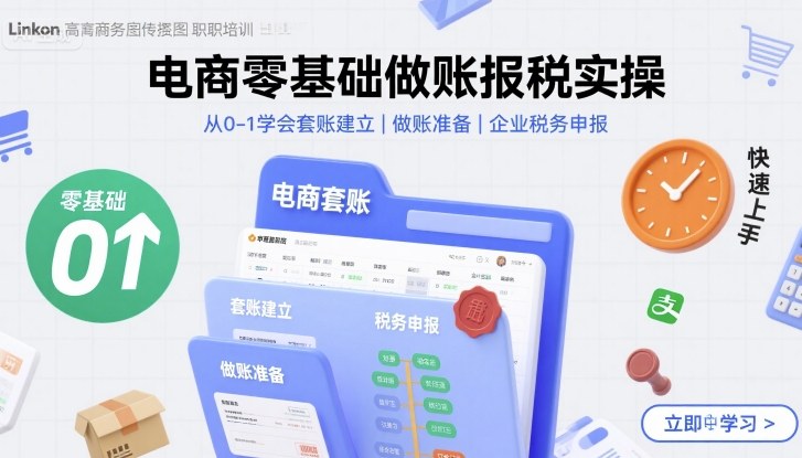 电商零基础做账报税实操快速上手指南：从0-1掌握套账建立、做账准备与企业税务申报