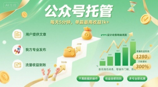 公众号托管：你发文我供稿，每天5分钟，单篇收益1k+揭秘！