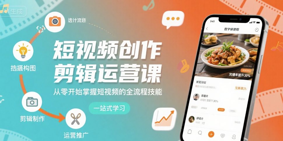 新手必备！短视频创作剪辑运营课：从零开始学全流程技能