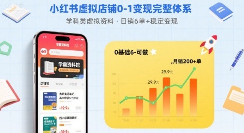 小红书虚拟店铺0-1变现完整体系：学科类虚拟资料教程，日赚6单+稳定收益【已完结】