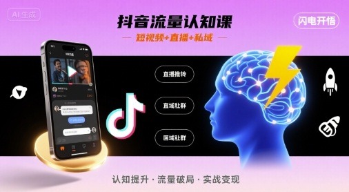 抖音流量认知课：短视频+直播+私域全攻略，认知提升与闪电开悟，流量增长从入门到精通