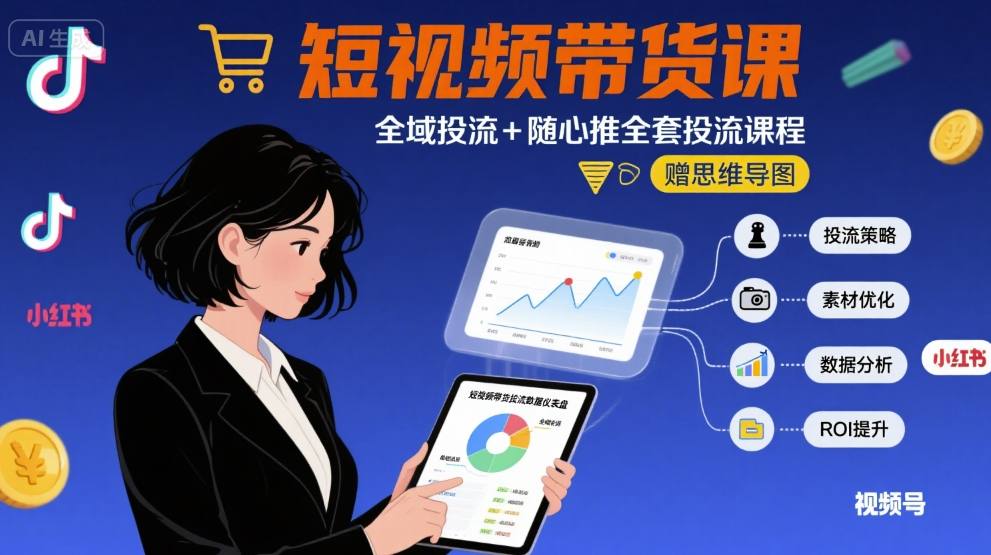 2024最新短视频带货课：全域投流+随心推全套系统课，附赠思维导图
