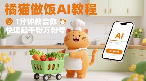 橘猫+AI做饭视频！1分钟学会，快速涨粉千粉号攻略