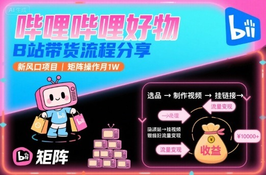B站带货新风口：好物带货流程全解析，矩阵操作技巧月入1W实操指南