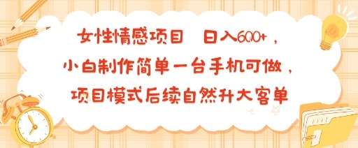 女性情感项目：手机可做小白轻松上手，后续升大客单日入6单