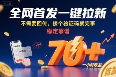 全网首发！一键拉新项目：验证码接单秒赚，无需回传稳定，小时收益70+揭秘