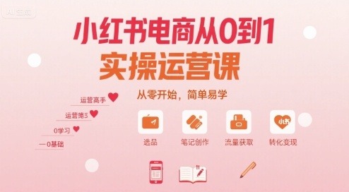 小红书电商从0到1实操运营课：新手友好！从零开始，简单易学快速上手运营