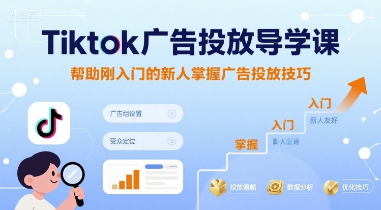 TikTok广告投放新手导学课：从0开始掌握投放技巧，快速入门避坑