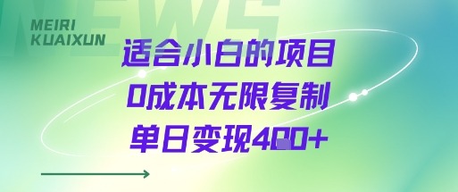 小白必看！0成本可无限复制的项目，单日轻松变现400+，新手也能快速上手