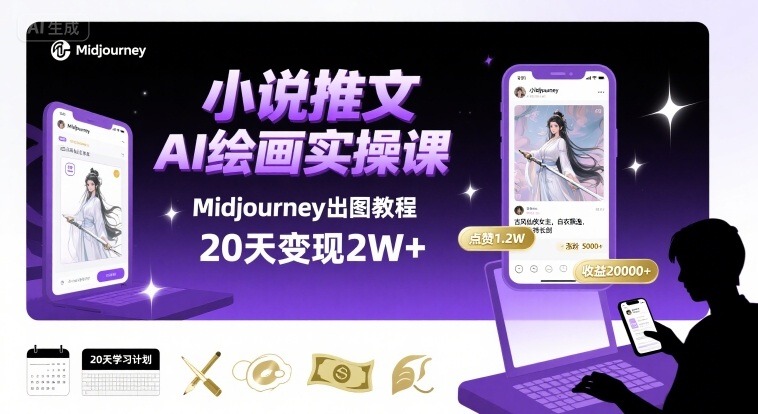小说推文AI绘画干货：Midjourney实操课，20天挣2w+，手把手教你出图变现