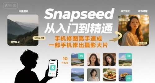Snapseed手机修图：从入门到精通，零基础速成，一部手机修出摄影大片