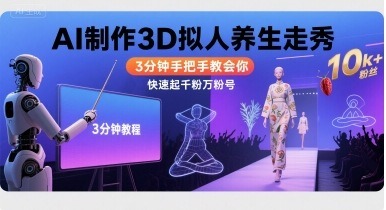 AI 3D拟人养生走秀：3分钟手把手教学，快速涨粉千粉万粉号