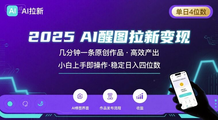 2025最强AI醒图：几分钟出原创，小白日赚4位数，轻松上手拉新变现