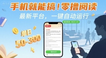 手机零撸阅读挂G最新平台！一键自动运行随时随地挣，单日50-3张+收益揭秘