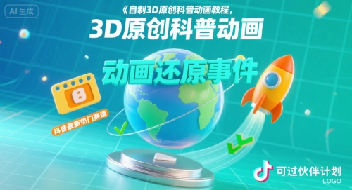 抖音最新热门赛道：自制3D原创科普动画教程，还原真实事件轻松过伙伴计划