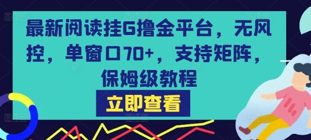 最新阅读挂G撸金平台：无风控+单窗口70++矩阵操作，保姆级教程全揭秘