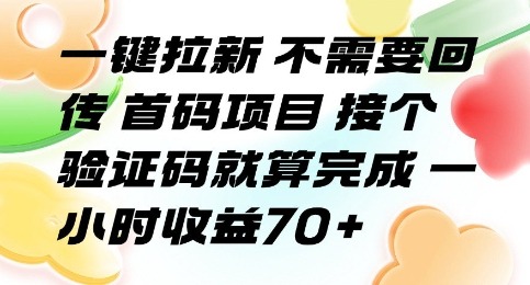 首码项目揭秘：一键拉新无需回传，接验证码每小时收益70+