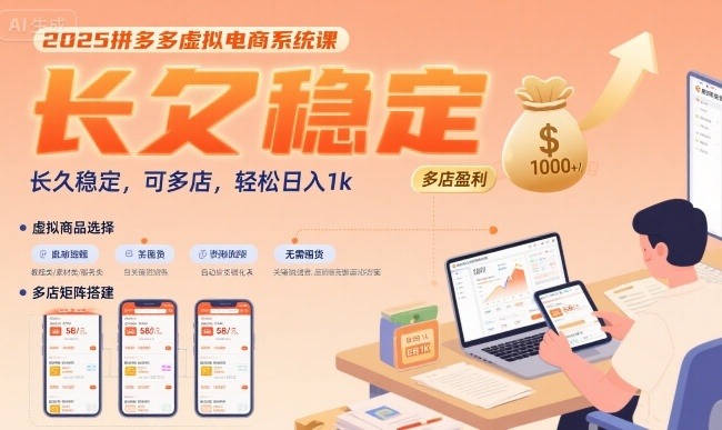 2025拼多多虚拟电商系统课：长久稳定多店运营，轻松日入1k实操指南