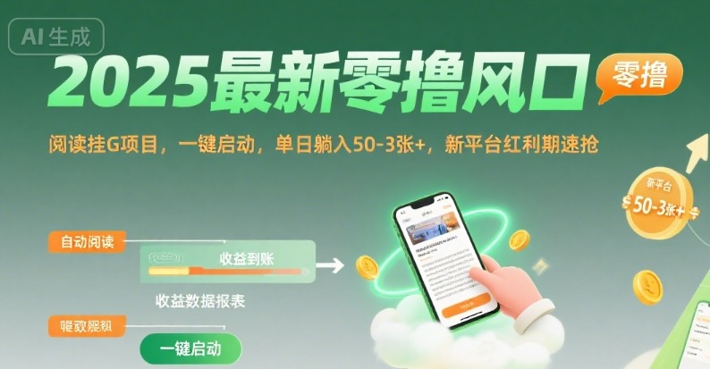 2025最新零撸风口：阅读挂机项目一键启动，单日躺赚50-300+，新平台红利期速抢【揭秘】