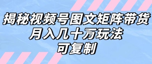 视频号图文矩阵带货：揭秘月入3W+的可复制打法，新手实操指南