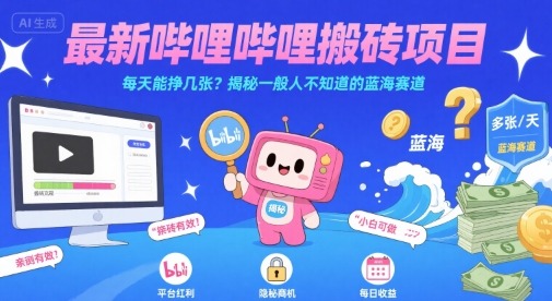 B站最新搬砖项目揭秘：日入几张？普通人不知道的蓝海赚钱赛道