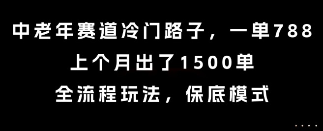中老年赛道冷门项目：788元/单，月销1500单！全流程玩法+保底模式揭秘