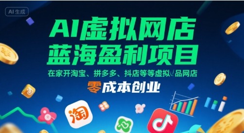 AI虚拟网店：蓝海零成本创业，在家开淘宝拼多多抖店虚拟品项目