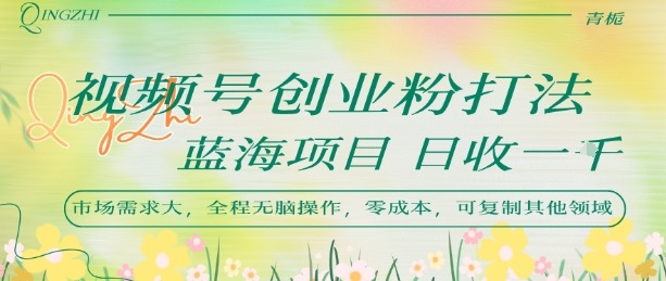 视频号创业粉打法：日入1k蓝海项目，市场需求大，全程无脑操作可复制