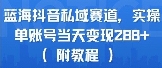 抖音私域蓝海赛道：单账号实操日赚288+，手把手教程教你当天变现