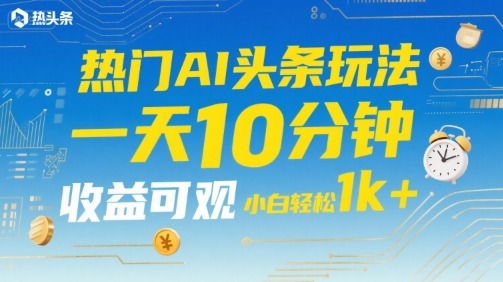 AI头条玩法：小白10分钟上手，日入1k+真实收益揭秘