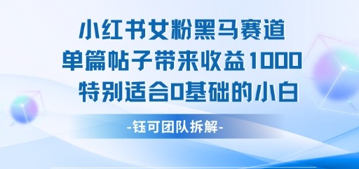 小红书女粉黑马赛道：0基础小白单篇收益1k+，新手必看搞钱攻略