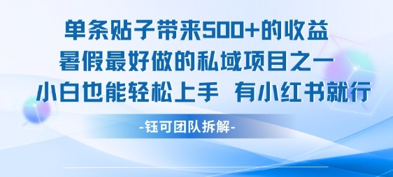 小红书暑假赚钱：单条贴子赚5张，小白也能做的私域项目，轻松上手
