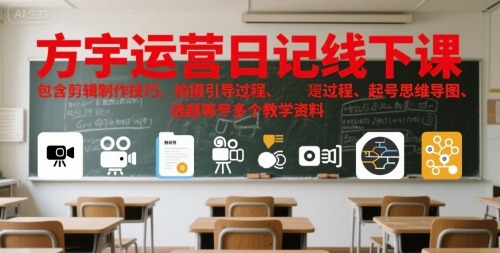 方宇运营日记线下课：剪辑技巧+拍摄引导+起号思维导图+选题全攻略