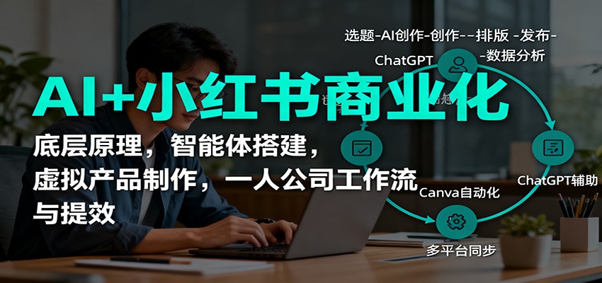 AI+小红书商业化：底层原理+智能体搭建+虚拟产品制作，一人公司高效工作流与提效全攻略