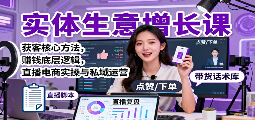 实体生意增长指南：获客核心方法+赚钱底层逻辑，直播电商实操与私域运营全攻略