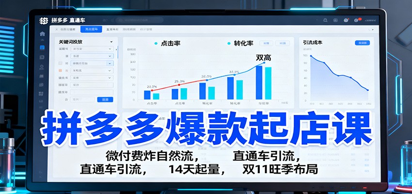 拼多多爆款起店课：微付费炸自然流+直通车引流，14天快速起量，双11旺季布局全攻略