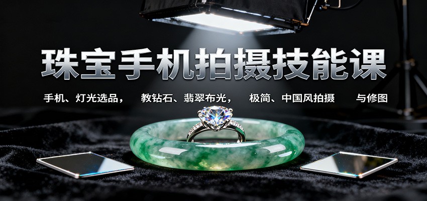 珠宝手机拍摄全攻略：手机+灯光选品技巧，钻石翡翠布光教学，极简中国风拍摄与修图指南
