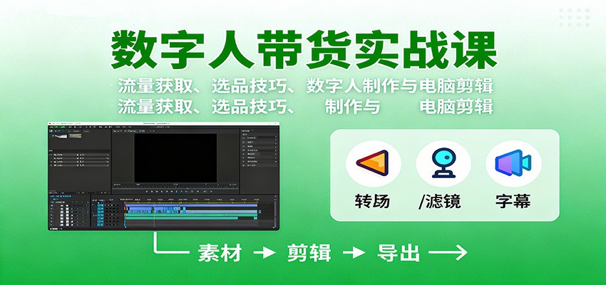数字人变现实战课 | 流量获取、选品技巧、数字人制作与电脑剪辑