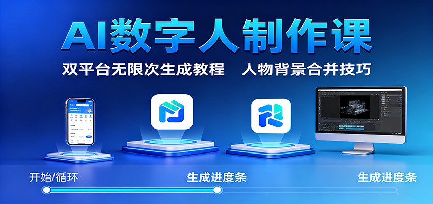 AI数字人制作课：双平台无限次生成教程，人物背景合并技巧实战指南