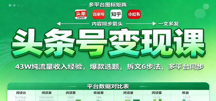 头条号变现课：43W纯流量收入实战，爆款选题+拆文6步法+多平台同步技巧