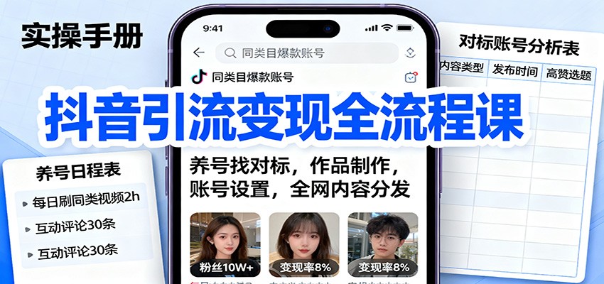 抖音引流变现全流程教程：从养号找对标到作品制作，再到账号设置+全网分发，保姆级实操指南